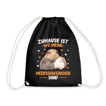 Meerschweinchen Kurzhaar Langhaar Crested - Turnbeutel - Schwarz - Vorne