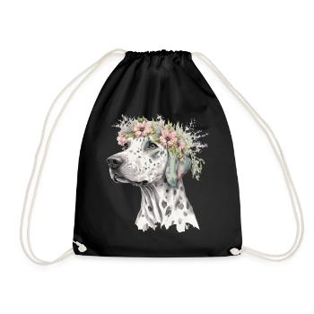 Cute Dalmatian Flower Crown Pet Dog Breed Floral P - Drawstring Bag - black - Front