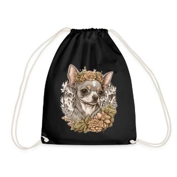 Cute Chihuahua Flower Crown Pet Dog Breed Floral P - Drawstring Bag - black - Front
