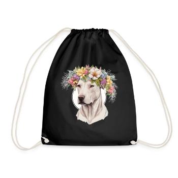 Cute Dogo Argentino Flower Crown Pet Dog Breed Flo - Drawstring Bag - black - Front