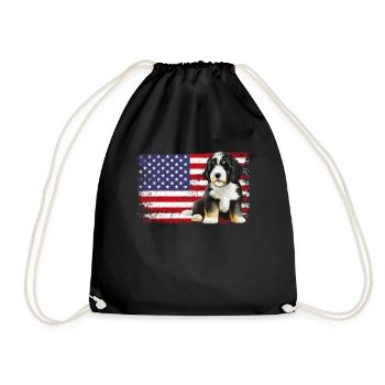 bernedoodle American flag - Drawstring Bag - black - Front