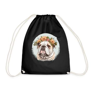 Fleur de bouledogue mignon Couronne Chien de race Floral chiot - Sac de sport léger - noir - Devant