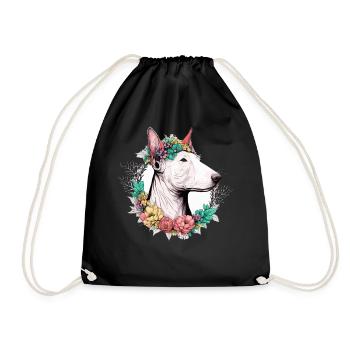 Cute Bull Terrier Flower Crown Pet Dog Breed Flora - Turnbeutel - Schwarz - Vorne