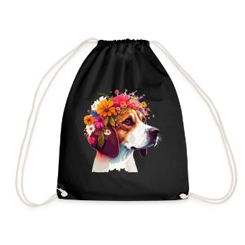 Fleur de beagle mignon Couronne Chien de race Floral Pupp - Sac de sport léger - noir - Devant