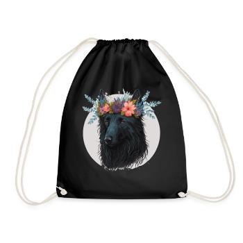 Fleur de chien de berger belge mignon Couronne Chien de compagnie Floral - Sac de sport léger - noir - Devant