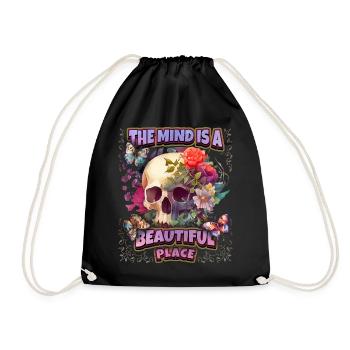 Skull Totenkopf Schädel mit Vintage Blumen, Spruch - Turnbeutel - Schwarz - Vorne