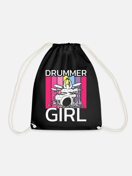 Drums Schlagzeuger Musiker Girl, Frauen Drummer - Turnbeutel - Schwarz