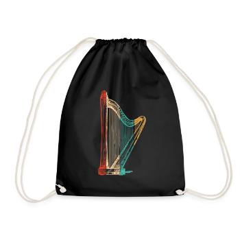 Retro concert harp harp music harp harp player - Drawstring Bag - black - Front