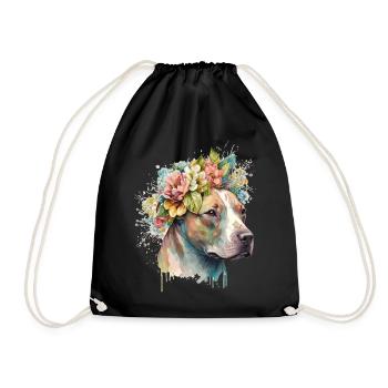 Cute American Staffordshire Terrier Flower Crown P - Turnbeutel - Schwarz - Vorne