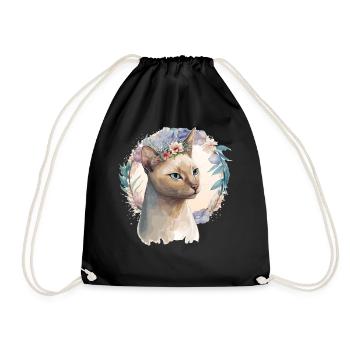 Cute Tonkinese Cat Flower Crown Cats Pet Kitten - Turnbeutel - Schwarz - Vorne