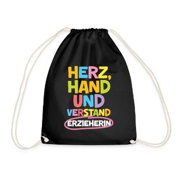 Kindergärtnerin Abschied Herz Hand & Verstand - Turnbeutel - Schwarz - Vorne