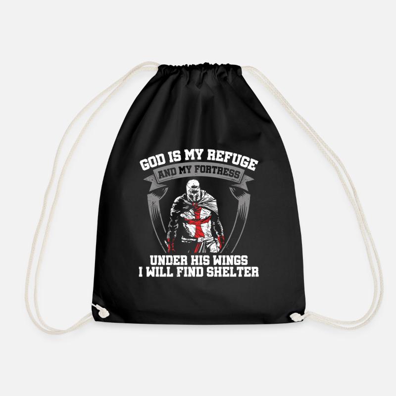 God is my refuge Knights Templar Christian - Drawstring Bag - black