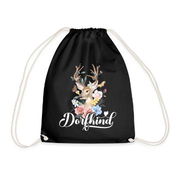 Dorfkind T-Shirt Damen Trachtenshirt Kinder Tracht - Turnbeutel - Schwarz - Vorne