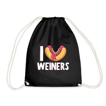 I Love Weiners Sausage Hotdog Bun Ketchup Mustard - Drawstring Bag - black - Front