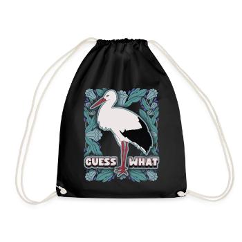 Cigogne, motif de cigogne à hochet, dicton enceinte - Sac de sport léger - noir - Devant