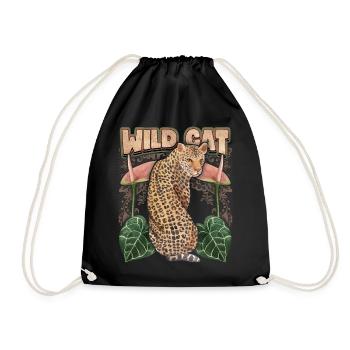 Leopard, Exotische Katze mit Vintage Anthurium - Turnbeutel - Schwarz - Vorne