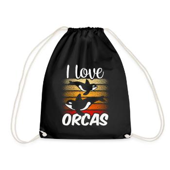 I love orcas shooters whale orca sea - Drawstring Bag - black - Front