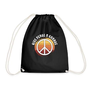 Hippie Peace Zeichen Frieden Blumen Blumenkind - Turnbeutel - Schwarz - Vorne