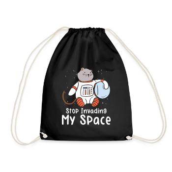 Space Purring Cat Astronaut Cat Lover Spaceship - Drawstring Bag - black - Front