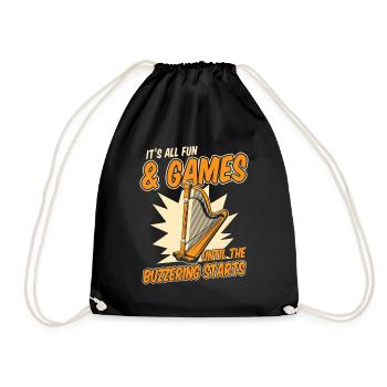 Until The Buzzering Starts Harp Music Harp - Drawstring Bag - black - Front