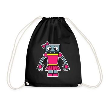 Roboter Mädchen Spaß Niedliches Kleid Girly Roboter Robotik - Turnbeutel - Schwarz - Vorne