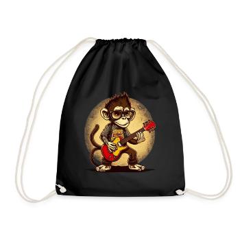Affe Schimpanse spielt Acousitc Rock Gitarre - Turnbeutel - Schwarz - Vorne