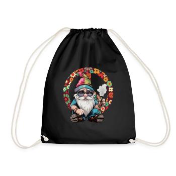 Hippie Gnom Cannabis Peace Gras Hippie Kostüm - Turnbeutel - Schwarz - Vorne