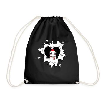 Panda with Santa hat looks out of torn - Drawstring Bag - black - Front