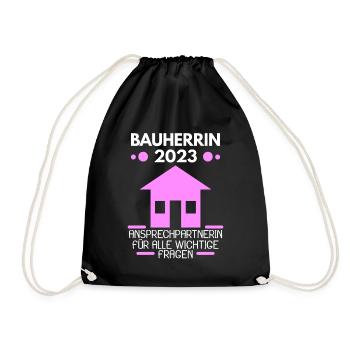 Bauherrin 2023 Hausbau Baustelle - Turnbeutel - Schwarz - Vorne