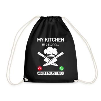 My Kitchen Is Calling And I Must Go Kitchen Chef C - Drawstring Bag - black - Front