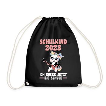 Schulkind 2023 Schulbeginn Einhorn Einschulung - Turnbeutel - Schwarz - Vorne