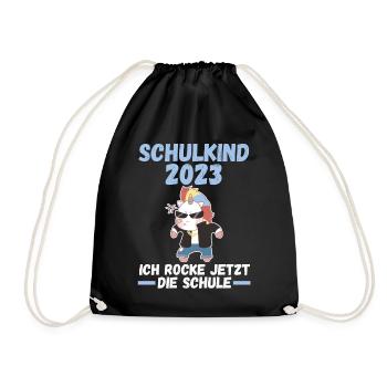 Schulkind 2023 Schulbeginn Einhorn Einschulung - Turnbeutel - Schwarz - Vorne