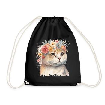 Mignon Scottish Fold Cat Fleur Couronne Chats Pet Kitte - Sac de sport léger - noir - Devant