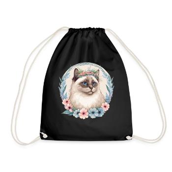 Cute Ragdoll Cat Flower Crown Cats Pet Kitten - Drawstring Bag - black - Front