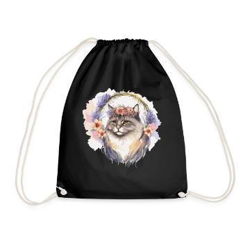 Mignon Chat Sibérien Fleur Couronne Chats Chaton Pet Chaton - Sac de sport léger - noir - Devant