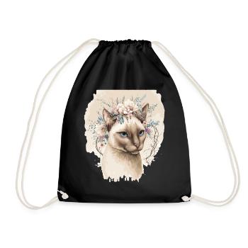 Mignon Siamese Cat Fleur Crown Cats Pet Kitten - Sac de sport léger - noir - Devant