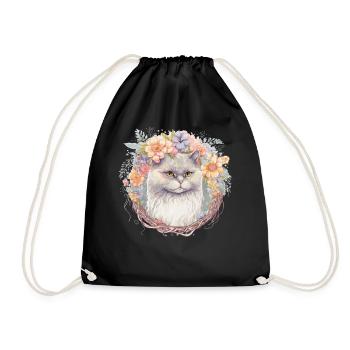 Cute Persian Cat Flower Crown Cats Pet Kitten - Turnbeutel - Schwarz - Vorne
