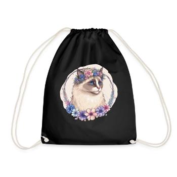 Cute Ragdoll Cat Flower Crown Cats Pet Kitten - Drawstring Bag - black - Front