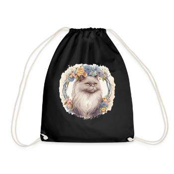 Cute Persian Cat Flower Crown Cats Pet Kitten - Turnbeutel - Schwarz - Vorne