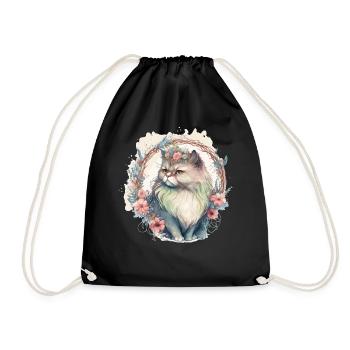 Cute Persian Cat Flower Crown Cats Pet Kitten - Turnbeutel - Schwarz - Vorne