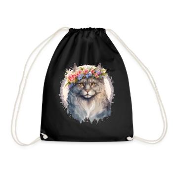 Mignon Chat Sibérien Fleur Couronne Chats Chaton Pet Chaton - Sac de sport léger - noir - Devant