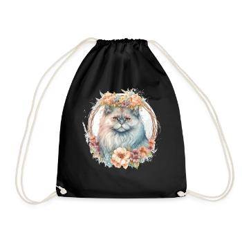 Cute Persian Cat Flower Crown Cats Pet Kitten - Turnbeutel - Schwarz - Vorne