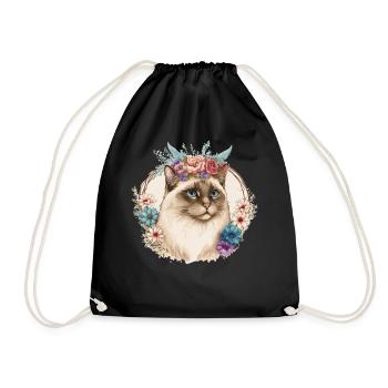 Cute Ragdoll Cat Flower Crown Cats Pet Kitten - Turnbeutel - Schwarz - Vorne