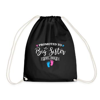Promoted To Big Sister Est 2023 Baby Announcement - Drawstring Bag - black - Front
