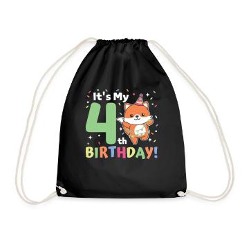 Fuchs zum 4. Geburtstag Kinder vier Jahre alt - Turnbeutel - Schwarz - Vorne