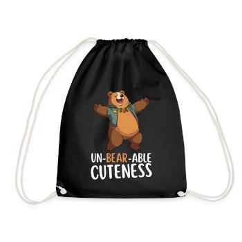 "Un-Bear-Able Cuteness" - Lustiger Spruch mit Bär - Turnbeutel - Schwarz - Vorne