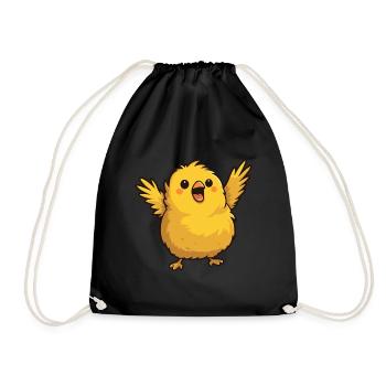 Cute yellow cartoon bird for young and old - Drawstring Bag - black - Front