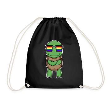 Rainbow - Turtle with glasses - Drawstring Bag - black - Front