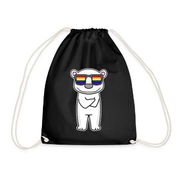 Rainbow - polar bear with glasses - Drawstring Bag - black - Front