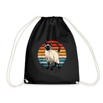 Siamese Cat Vintage Sunset Retro Kitten Cat Owner - Drawstring Bag - black - Front